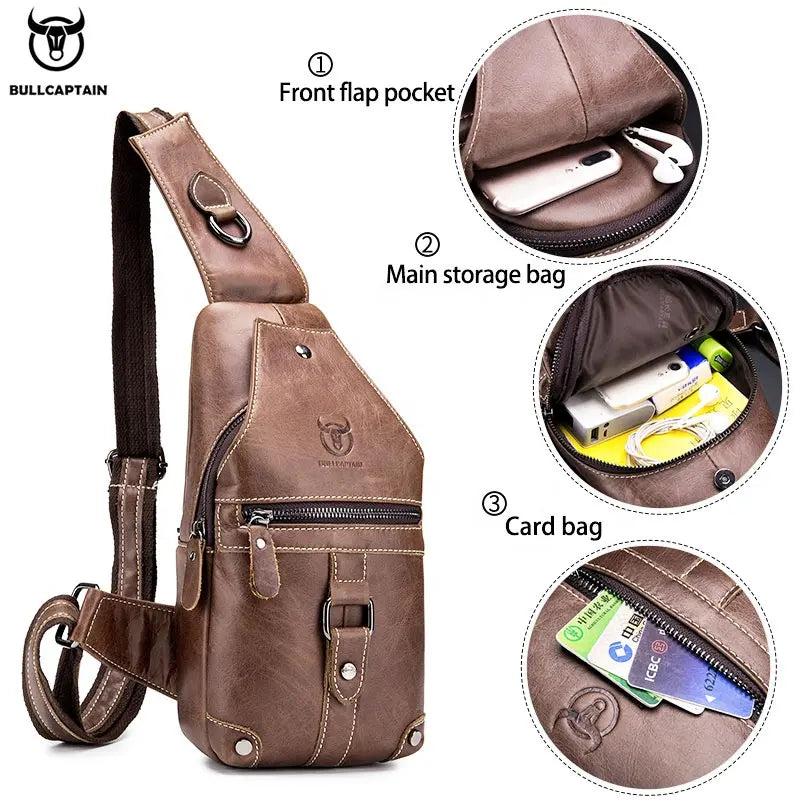 Mochila cruzada de cuero XB-130-CF- Marrón