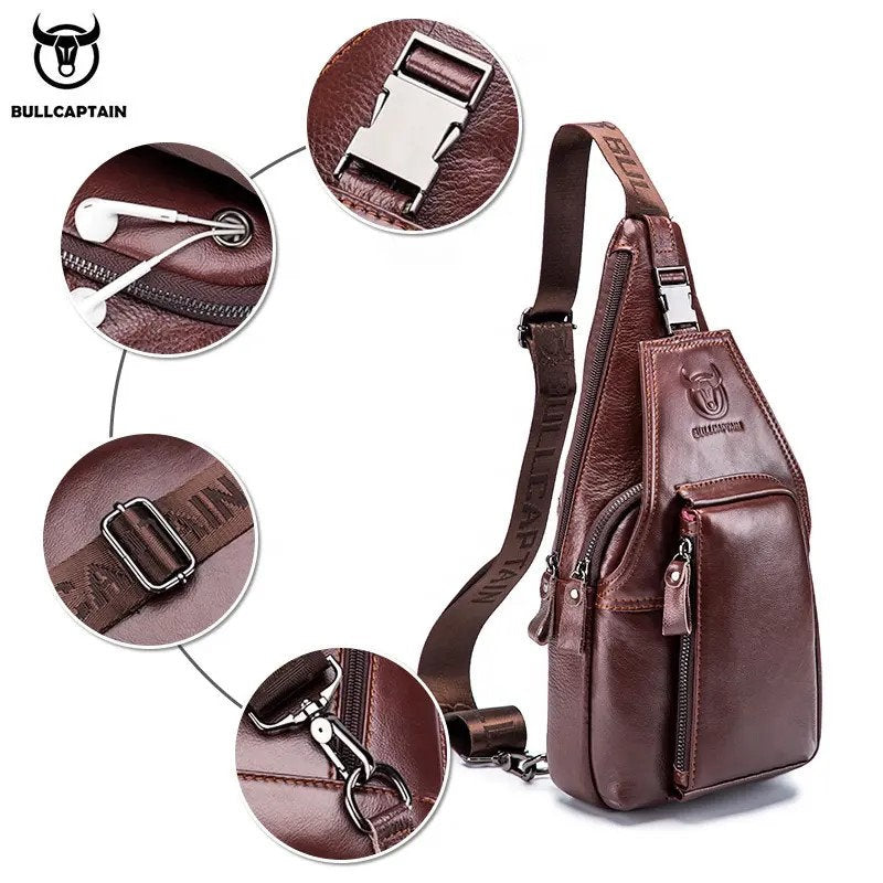 Mochila cruzada de cuero mate - Granate