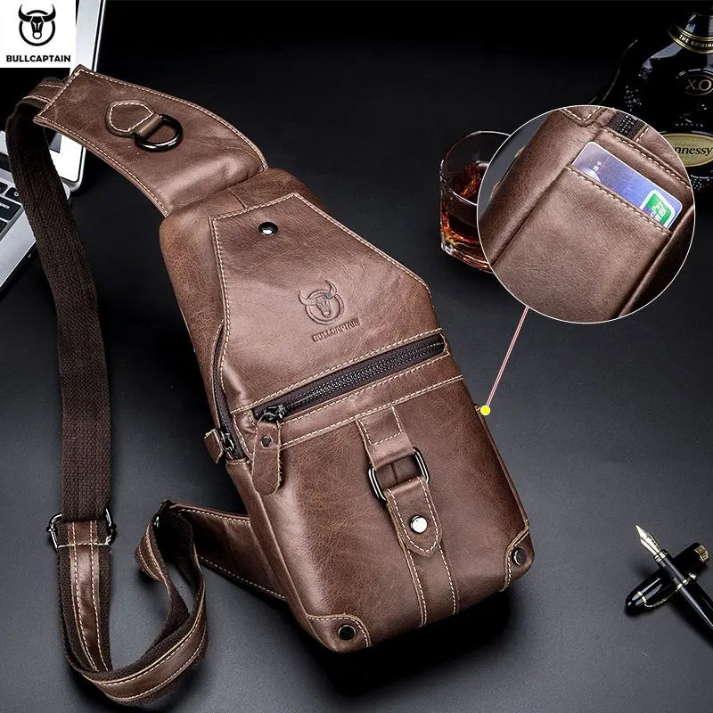 Mochila cruzada de cuero XB-130-CF- Marrón