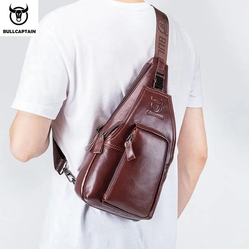 Mochila cruzada de cuero mate - Granate