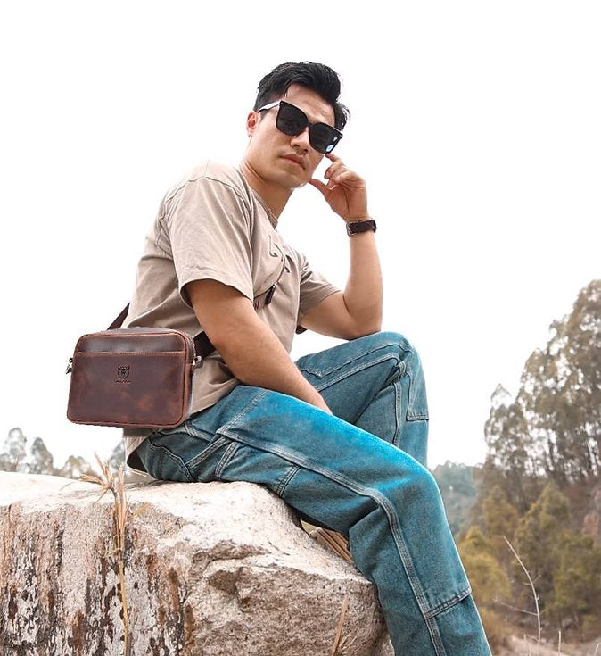 Morral de cuero mate - Marrón