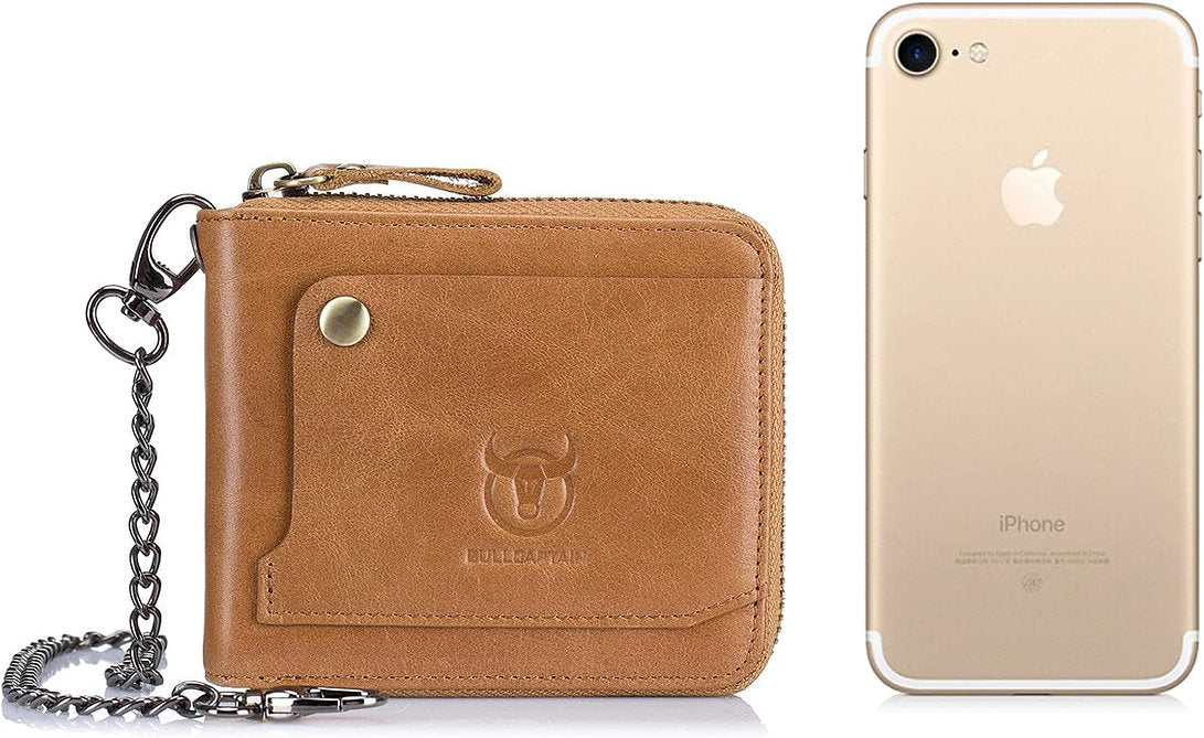 Billetera de cuero QB-022-BEI con cadena - Beige