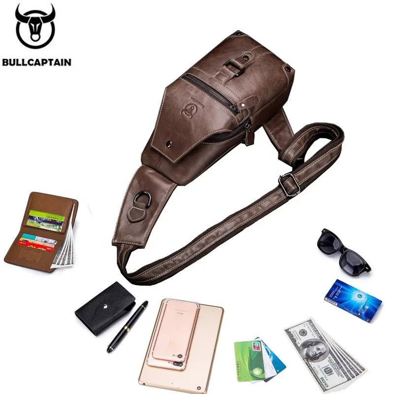 Mochila cruzada de cuero XB-130-CF- Marrón