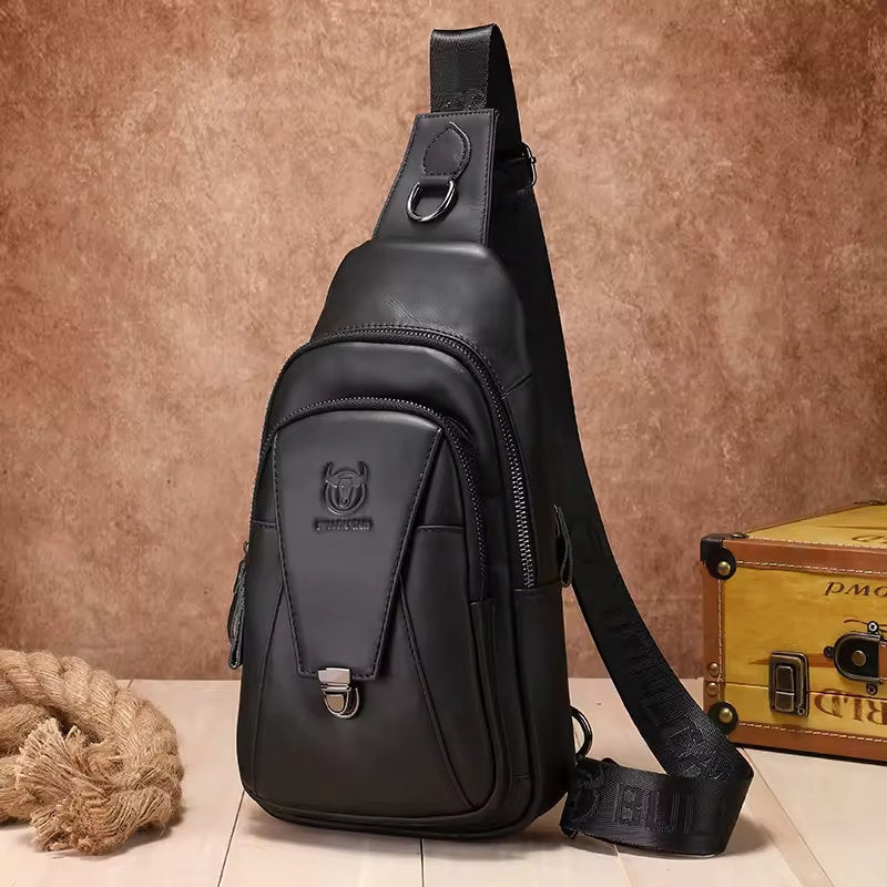 Mochila cruzada de cuero XB-110-BK - Negro