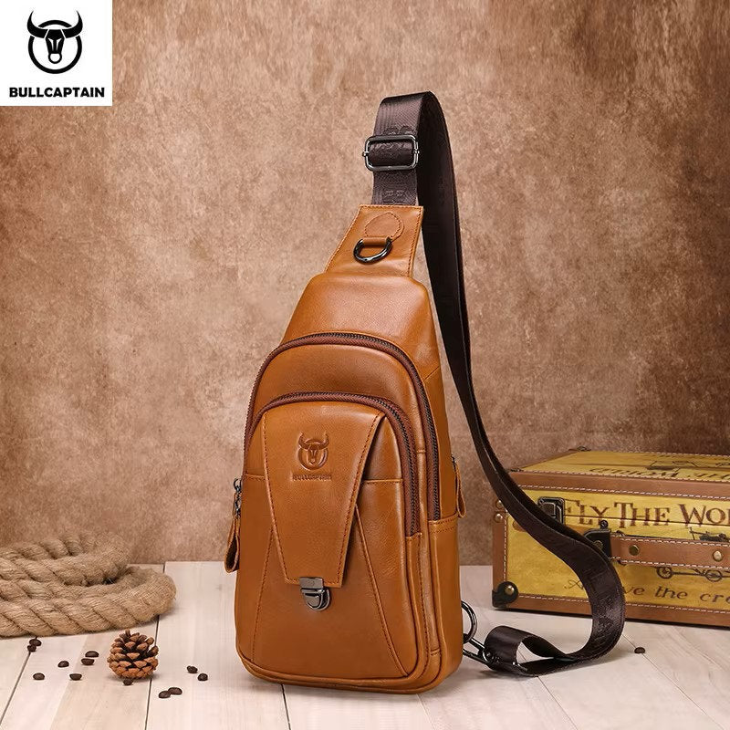 Mochila cruzada de cuero XB-110-BR - Marrón