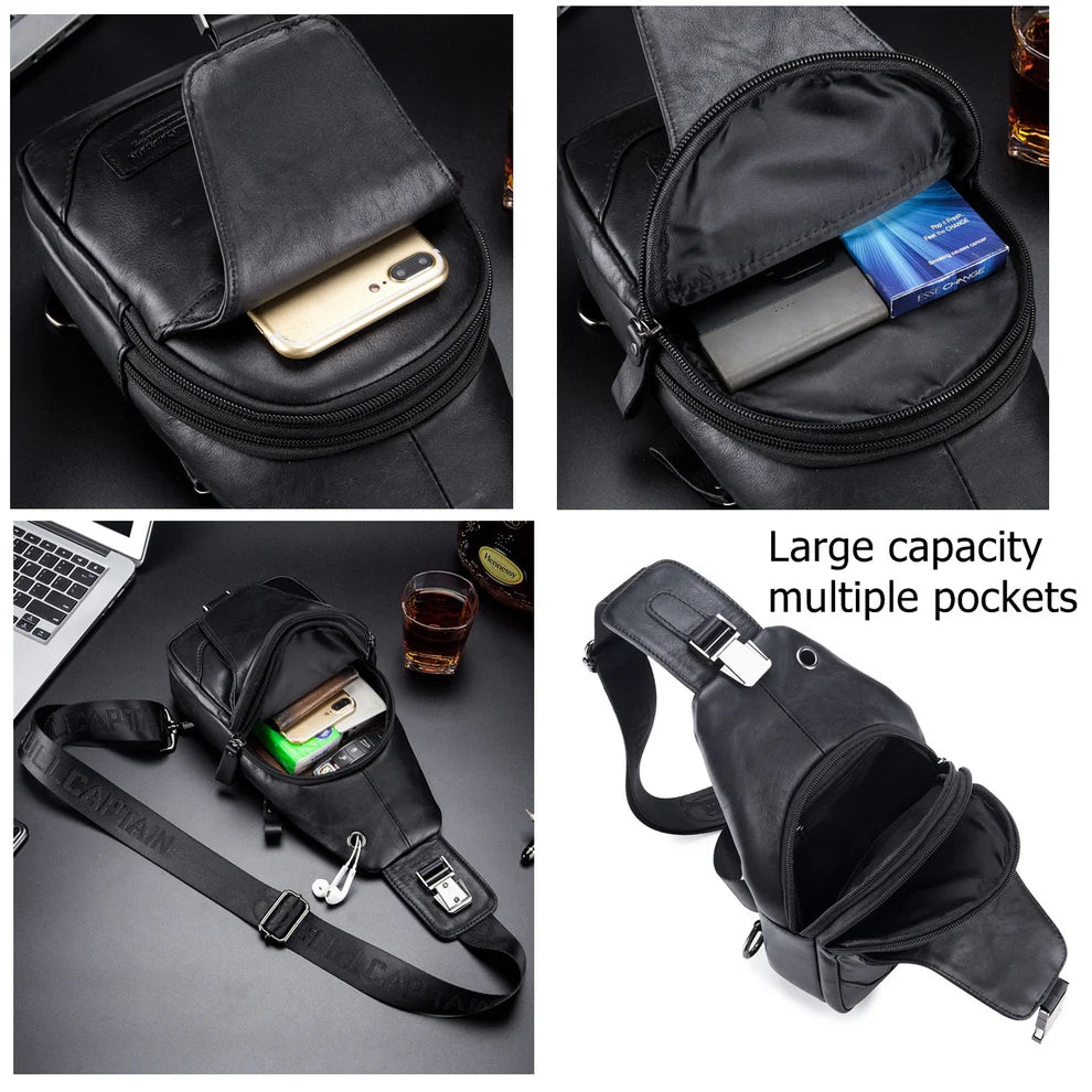 Mochila cruzada de cuero XB-095-BK- Negro