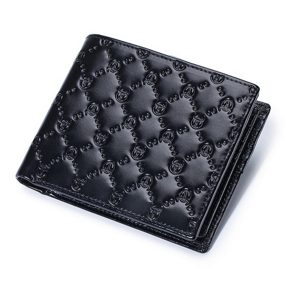 BullCaptain - Billetera de Cuero Brillante QB-0204-H-BK Negro