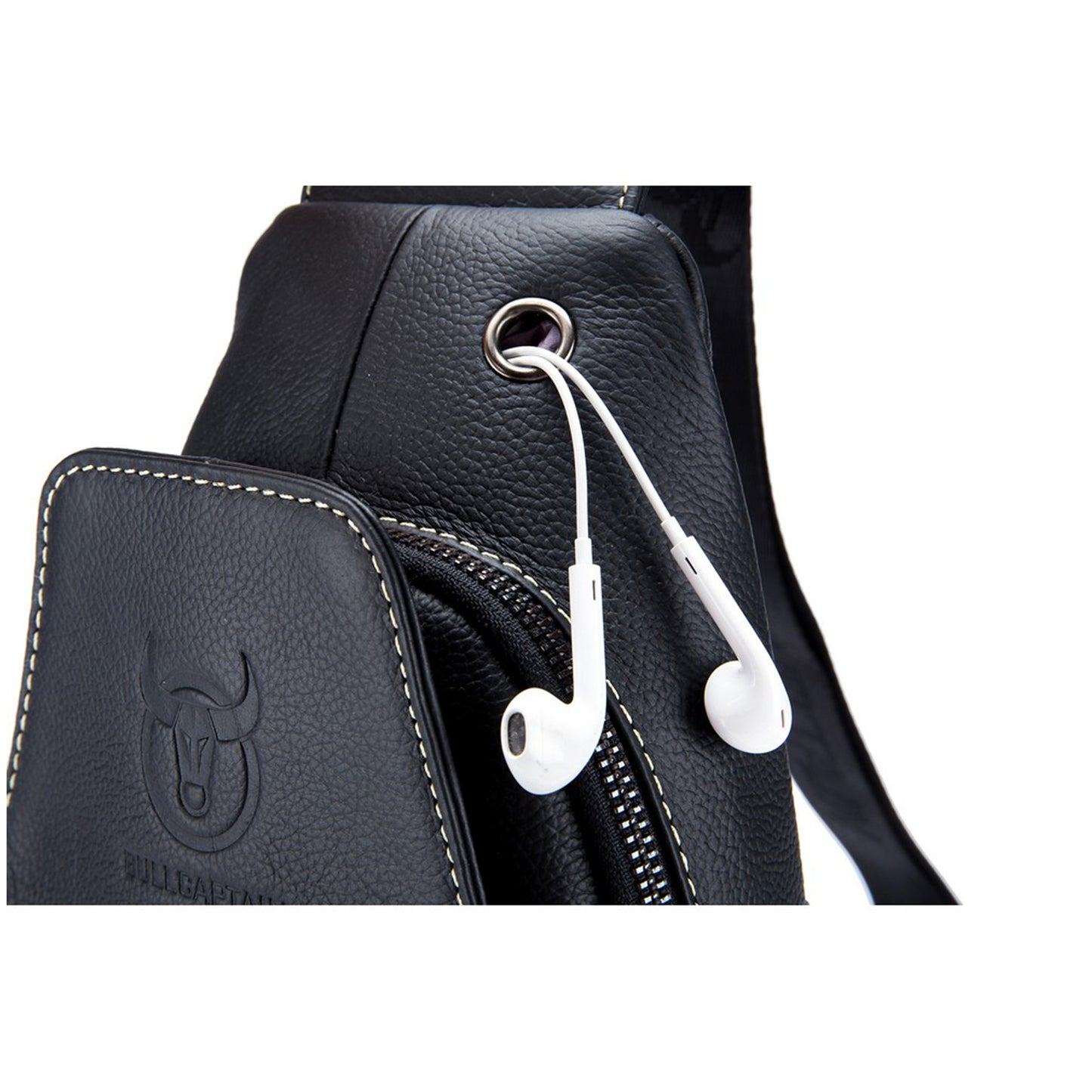Mochila cruzada de cuero mate - Negro