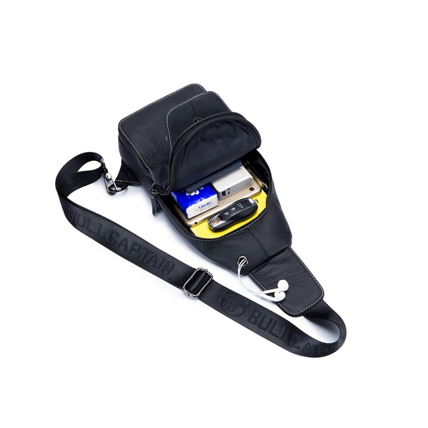 Mochila cruzada de cuero mate - Negro