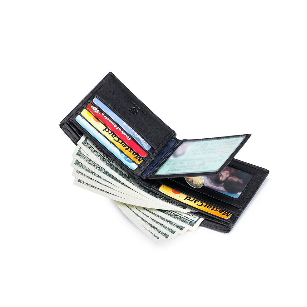 Billetera de cuero QB-001-BK - Negro