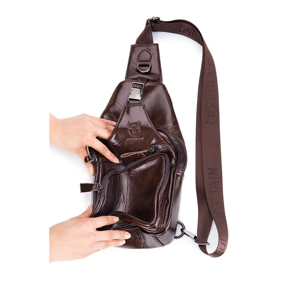 Mochila cruzada de cuero XB-105-S-CF - Café