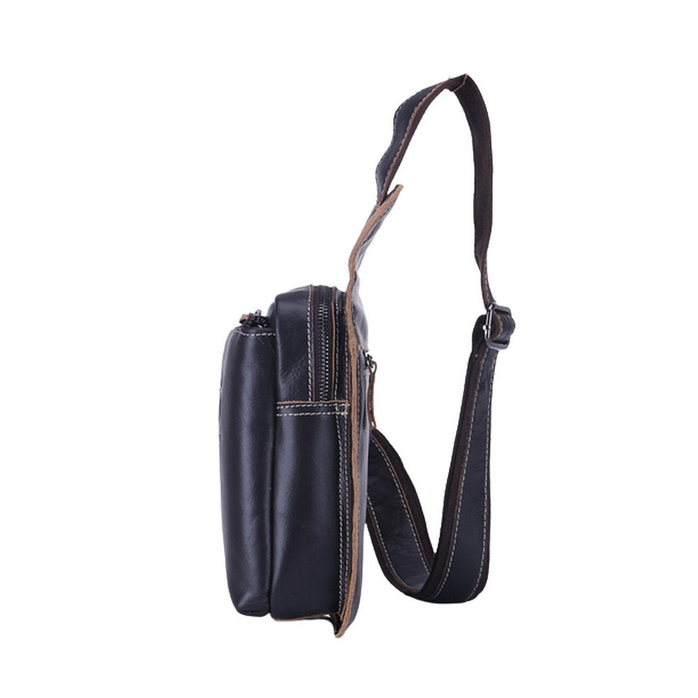 Mochila cruzada de cuero - Negro