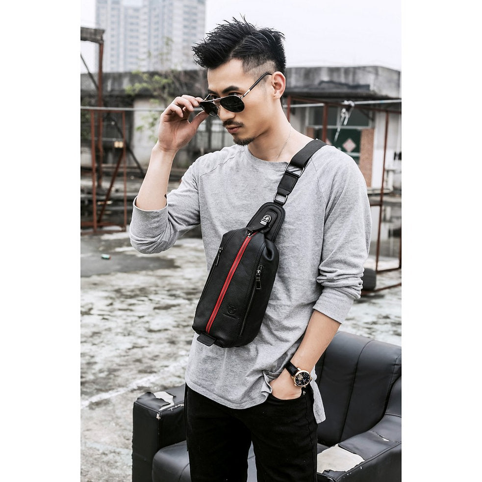 Mochila cruzada de cuero XB-014-BK - Negro