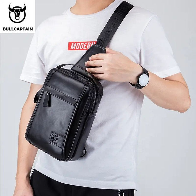 Mochila cruzada de cuero mate - Negro