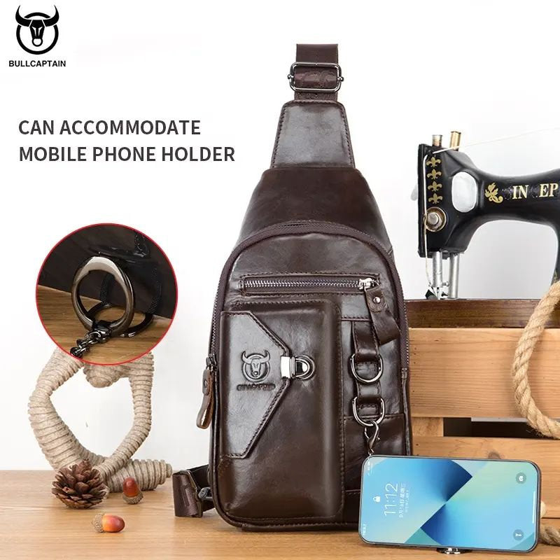 Mochila cruzada de cuero mate XB-520-CF - Café