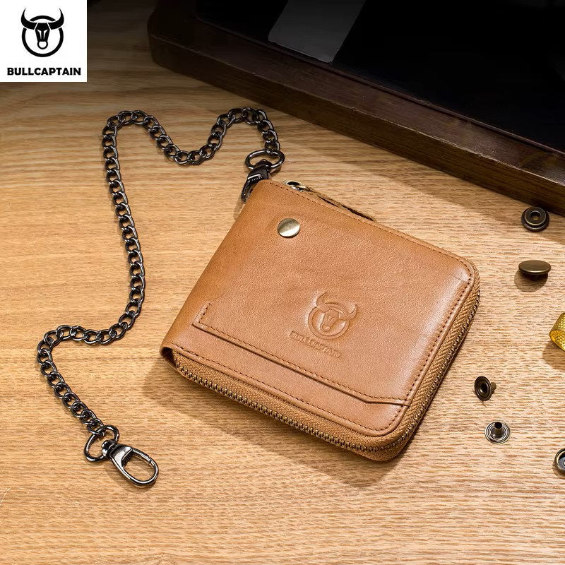 Billetera de cuero QB-022-BEI con cadena - Beige
