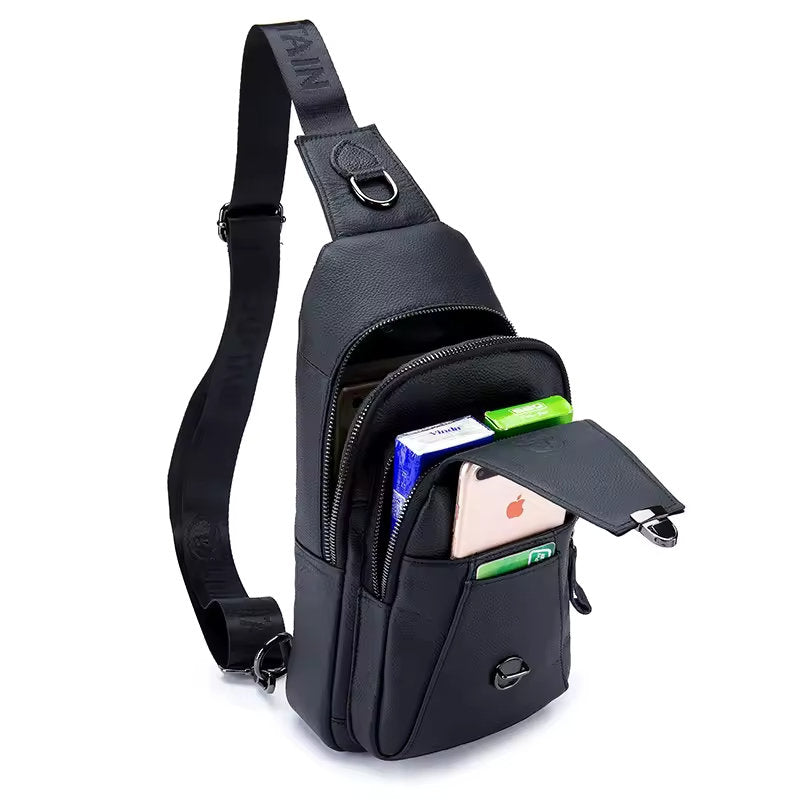Mochila cruzada de cuero XB-110-BK - Negro