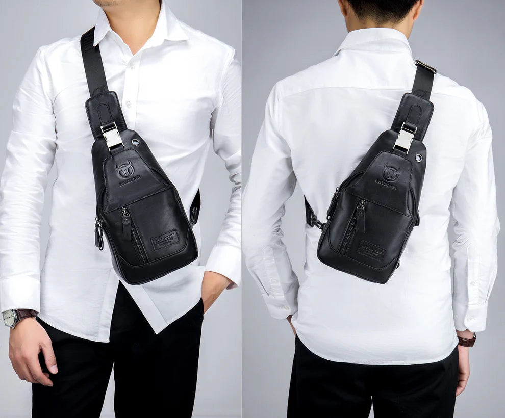 Mochila cruzada de cuero XB-095-BK- Negro