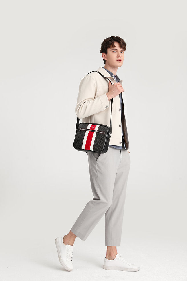 Morral bandolera de cuero - Negro