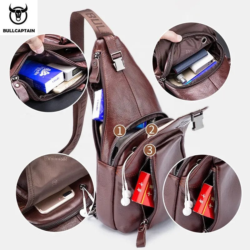 Mochila cruzada de cuero mate - Granate