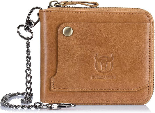 Billetera de cuero QB-022-BEI con cadena - Beige