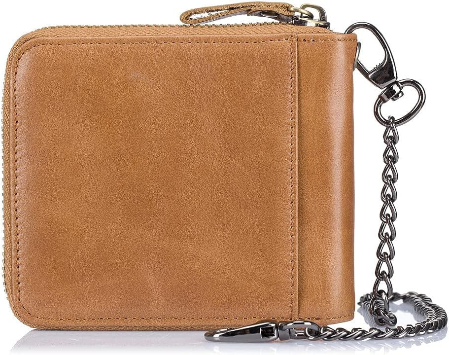 Billetera de cuero QB-022-BEI con cadena - Beige