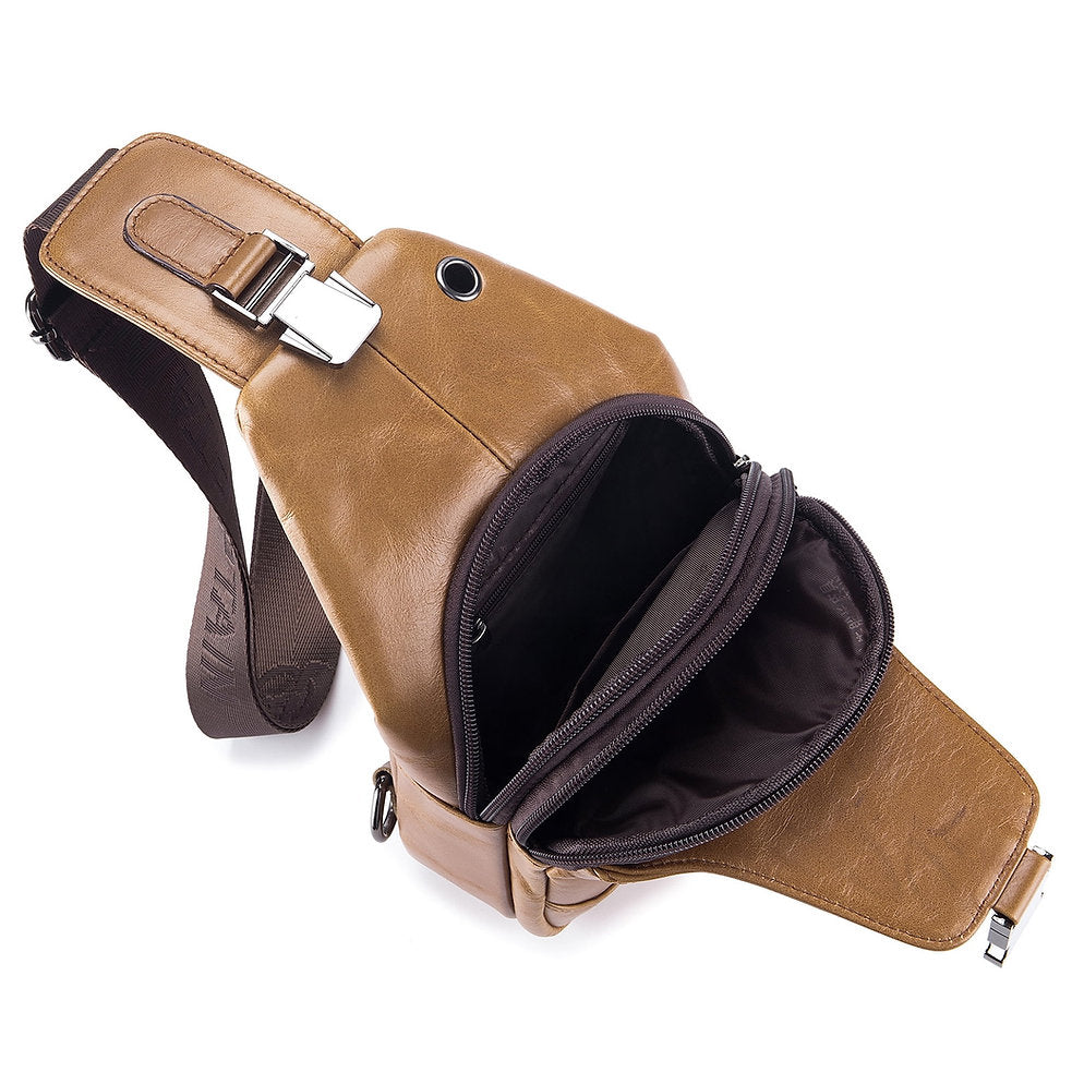 Mochila cruzada de cuero XB-095-BR - Marrón