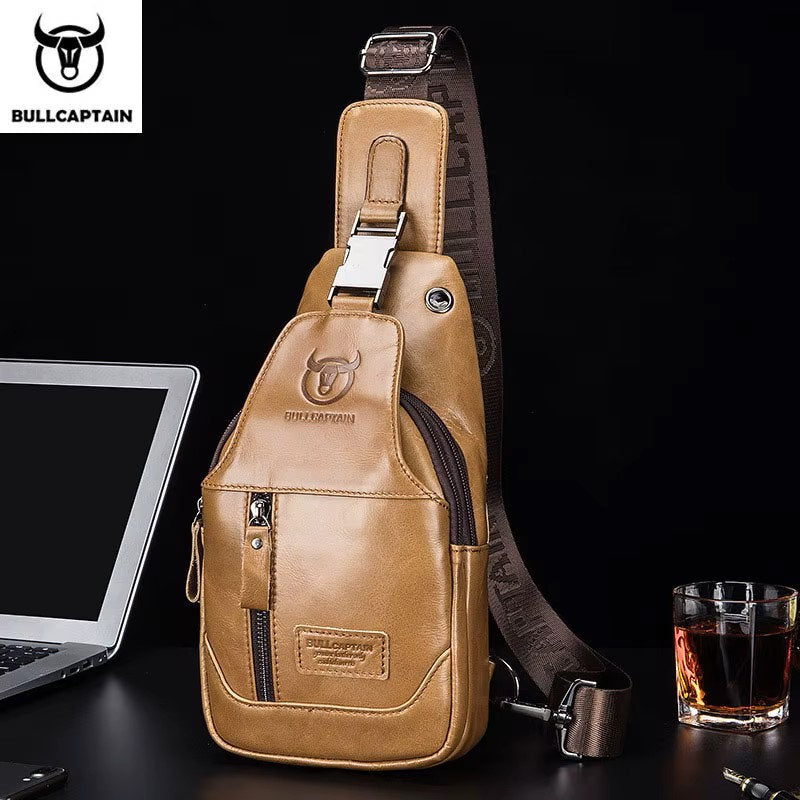 Mochila cruzada de cuero XB-095-BR - Marrón