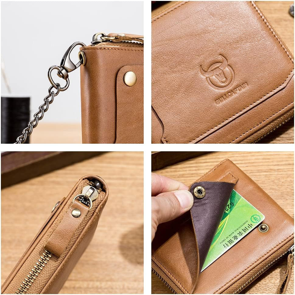 Billetera de cuero QB-022-BEI con cadena - Beige