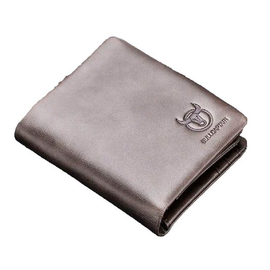 BullCaptain - Billetera de Cuero Mate QB-02-CYA Gris