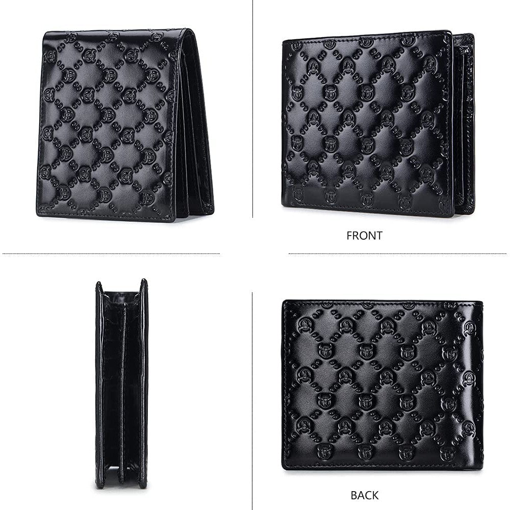 BullCaptain - Billetera de Cuero Brillante QB-0204-H-BK Negro