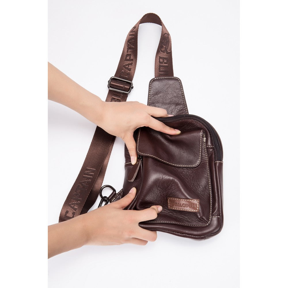 Mochila cruzada de cuero XB-097-BR- Marrón