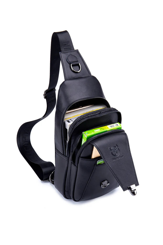 Mochila cruzada de cuero XB-110-BK - Negro
