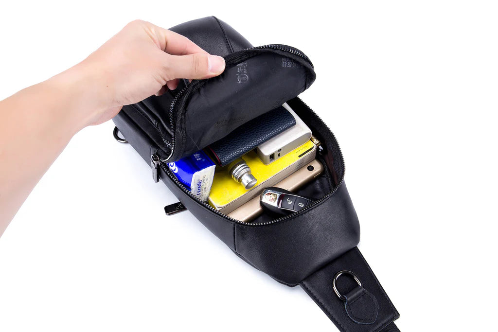 Mochila cruzada de cuero XB-110-BK - Negro