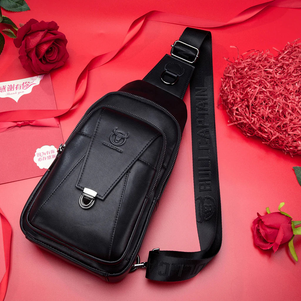Mochila cruzada de cuero XB-110-BK - Negro