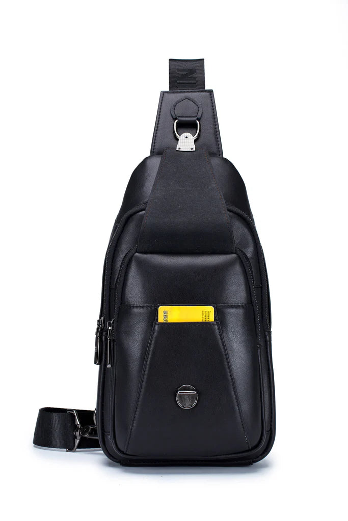 Mochila cruzada de cuero XB-110-BK - Negro