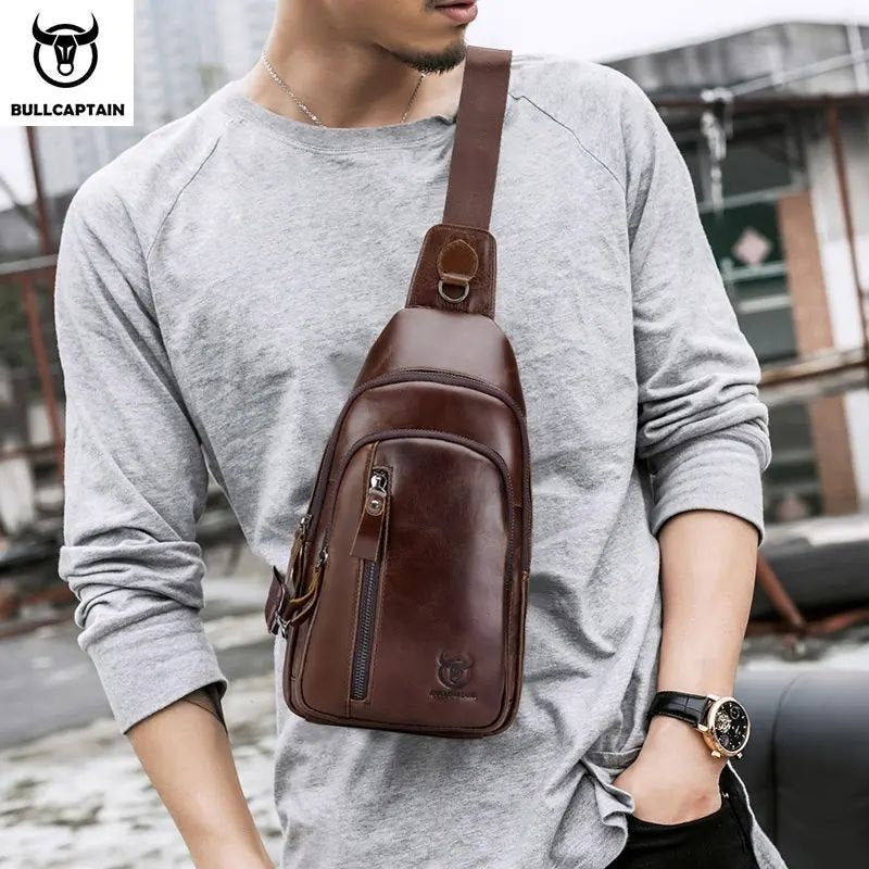 Mochila cruzada de cuero mate XB-100A-CF - Café