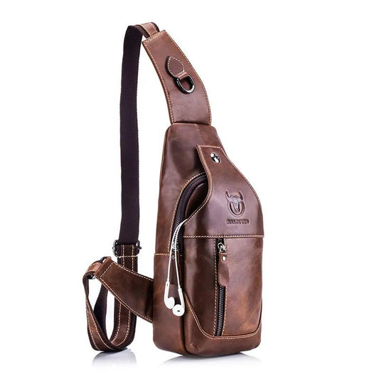 Mochila cruzada de cuero mate - Café