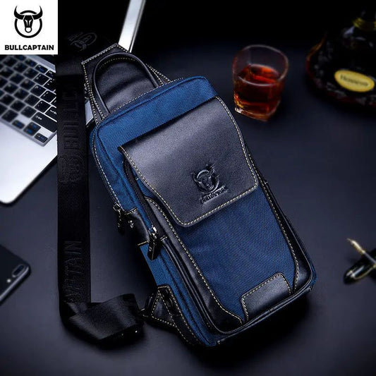 Mochila cruzada de cuero mate - Azul