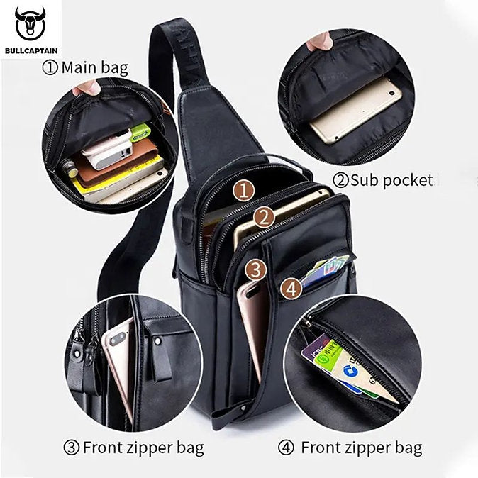 Mochila cruzada de cuero mate - Negro
