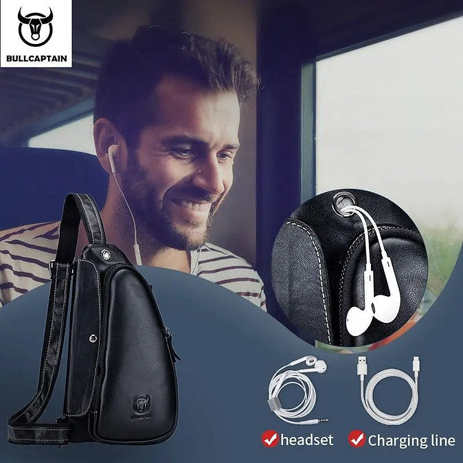 Mochila cruzada de cuero mate - Negro