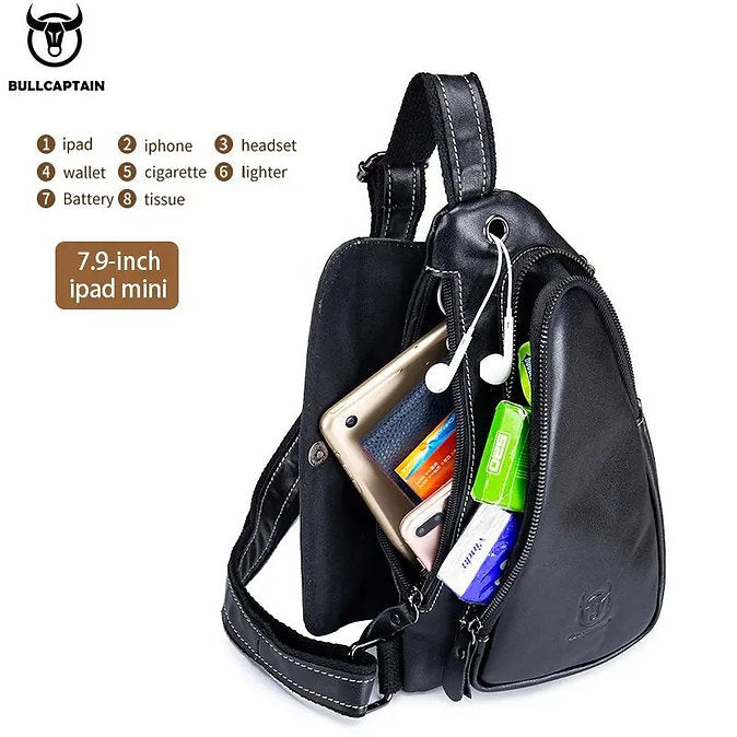 Mochila cruzada de cuero mate - Negro