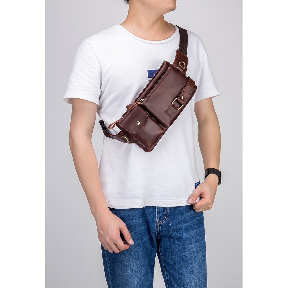 Cangurera de cuero YB-020-BR - Marrón