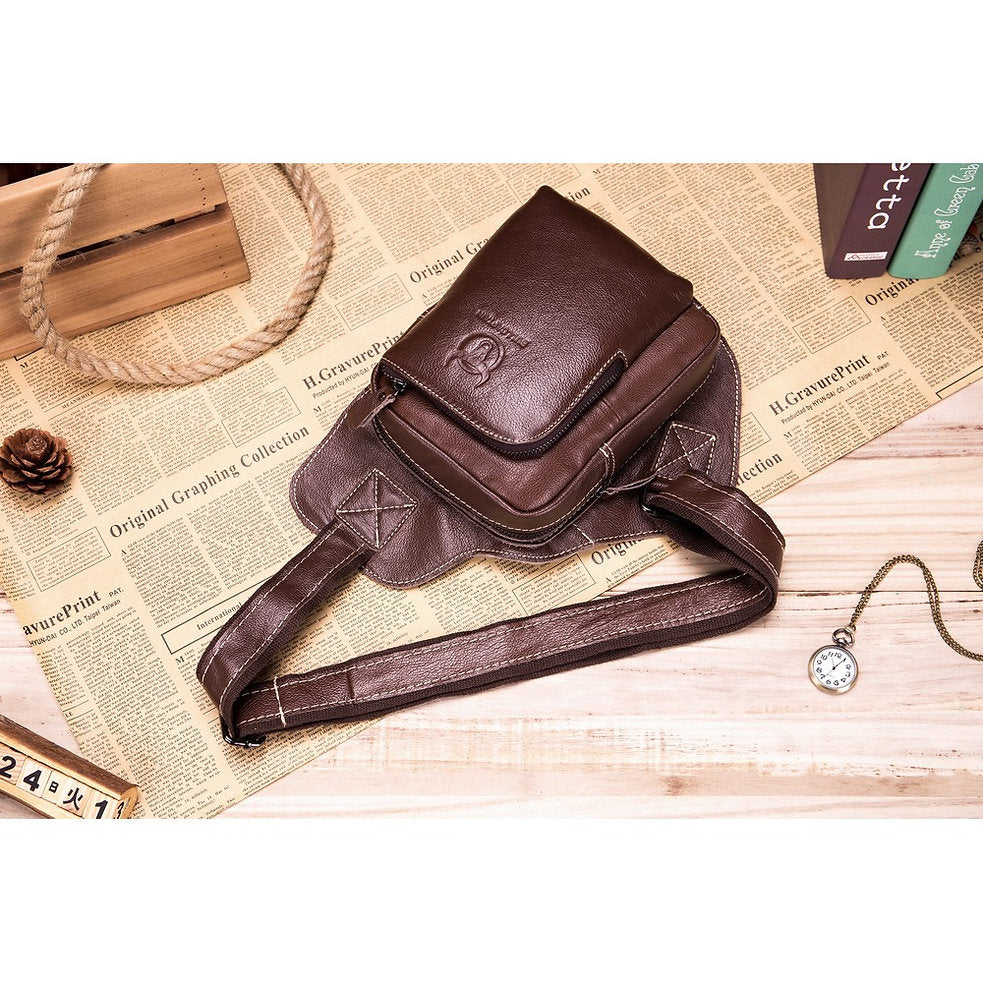 Mochila cruzada de cuero XB-013-CF - Café
